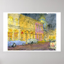 Ost6. Straße an der Dreiheits-Straße, Austin, Texa Plakat