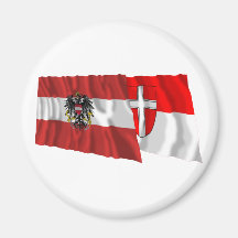 Österreich u. Wien wellenartig bewegende Flaggen Magnete