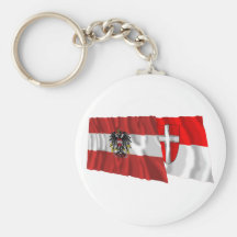 Österreich u. Wien wellenartig bewegende Flaggen Schlüsselanhänger