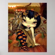 Owlyn in der Herbst KUNST-DRUCK-Eulenfee Halloween Plakat