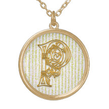P-Anfangsmonogramm-"Goldpin-Streifen-" Halskette