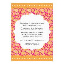 Paisley-Babyparty-Einladung - Orange