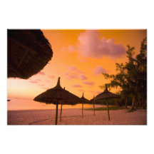 Palapa Art-Strandhütten am Sonnenaufgang, Schönhei Kunstphoto