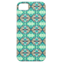 Pale Teal and Peach Fancy Diamond Pattern iPhone 5 Cases