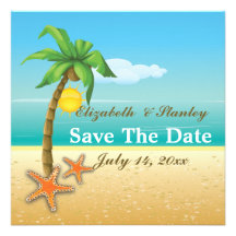 Palme u. Starfishstrandhochzeit Save the Date Einladungskarte