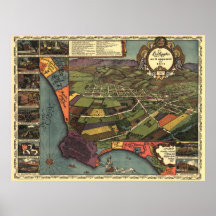 Panoramische Karte 1871 von Los Angeles Kalifornie Plakat