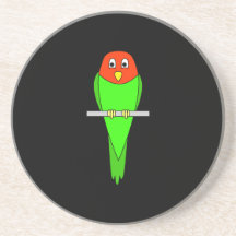 Parakeet-Cartoon. Vogel auf einer Stange Getränke Untersetzer