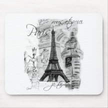 Paris-Eiffelturm-französische Szenen-Collage Mauspads
