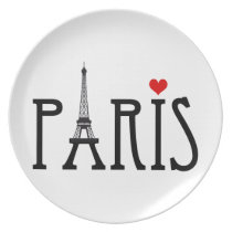 Paris mit Eiffelturm und rotem Herzen teller