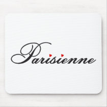 Parisienne, french word art with red hearts mauspads