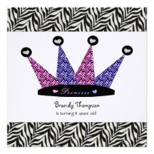 Party Einladungen Zebra-Prinzessin-Crown
