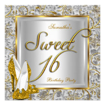 Party-Goldsilber-Weiß 16. Geburtstag-Bonbon-16 Ankündigung