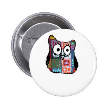 Patchwork-Eule Anstecknadelbuttons