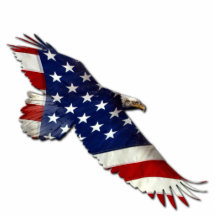 Patriotischer Fliegen-Weißkopfseeadler u. Flaggen- Photo Statuen