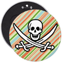 Peach & Forest Green Striped Jolly Roger Pin