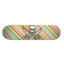 Peach & Forest Green Striped Jolly Roger Skateboard