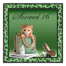 Pelz des Bonbon-16 Prinzessin-Kitten Green Faux Le Personalisierte Einladungen