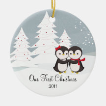Penguin-Paar-Liebe-niedliche erste Weihnachtsverzi Weihnachtsornament