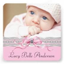Perlen-rosa schwarze Baby-Foto-Geburt Personalisierte Ankündigungskarte