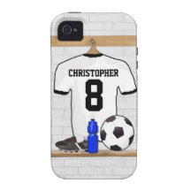 Personalisierbares schwarz-weißes Fußball-Trikot iPhone 4/4S Cover