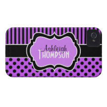 Personalisierte lila, schwarze gestreifte Polka-Pu iPhone 4 Hüllen