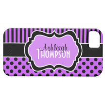 Personalisierte lila, schwarze gestreifte Polka-Pu Etui Fürs iPhone 5