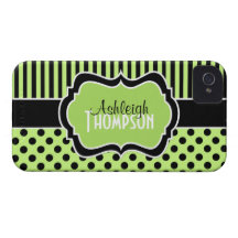 Personalisierte Limone, schwarze, weiße gestreifte Case-Mate iPhone 4 Hülle