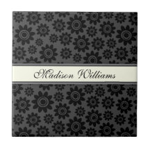 Personalisierte schwarze und graue Blumen decken/G Keramikfliese