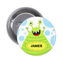 Personalisierter lustiger grüner Monsterstiftnamen Buttons