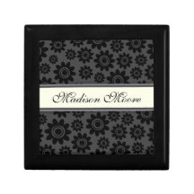 Personalisierter schwarzer und grauer Blumengesche Geschenkbox