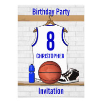 Personalisierter weißer blauer Basketball Jersey einladungen