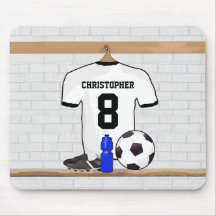 Personalisierter weißer und schwarzer Fußballfußba Mousepad