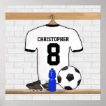 Personalisierter weißer und schwarzer Fußballfußba Posterdruck