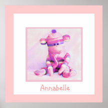 personalizable pink sock monkey print