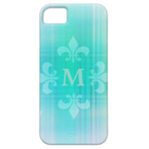 Personalized Aqua Fleur de Lis Monogram iPhone 5 Cases