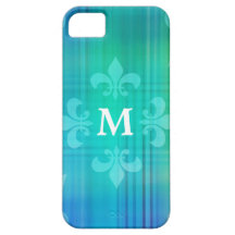 Personalized Blue Fleur de Lis Monogram iPhone 5 Case