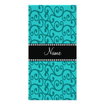 Personalized custom name turquoise swirls photo card template
