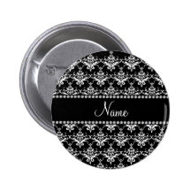 Personalized name black and white damask pins