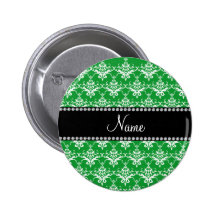 Personalized name green white damask buttons