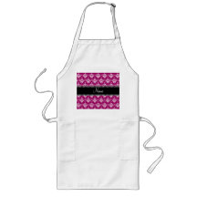 Personalized name magenta pink damask apron