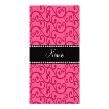 Personalized name pink swirls personalized photo card