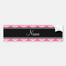 Personalized name pink white damask bumper sticker