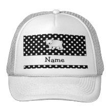 Personalized name polar bear black white polka dot mesh hat