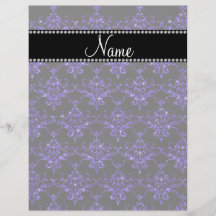 Personalized name purple damask glitter full color flyer