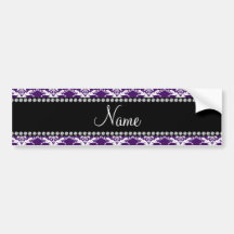 Personalized name purple white damask bumper sticker