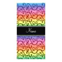 Personalized name rainbow swirls picture card