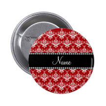 Personalized name red white damask pinback buttons