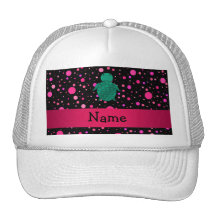 Personalized name sea turtle black pink polka dots mesh hats