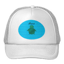 Personalized name sea turtle blue chevrons mesh hat