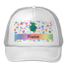 Personalized name sea turtle rainbow polka dots trucker hats